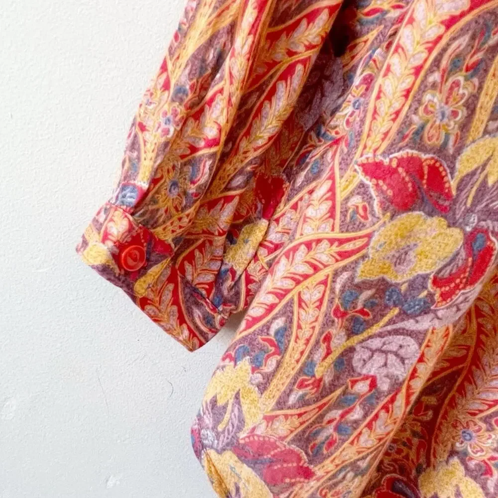 Lucky Brand Button Down Floral Print Top Orange Red Size Small EUC - Picture 11 of 15